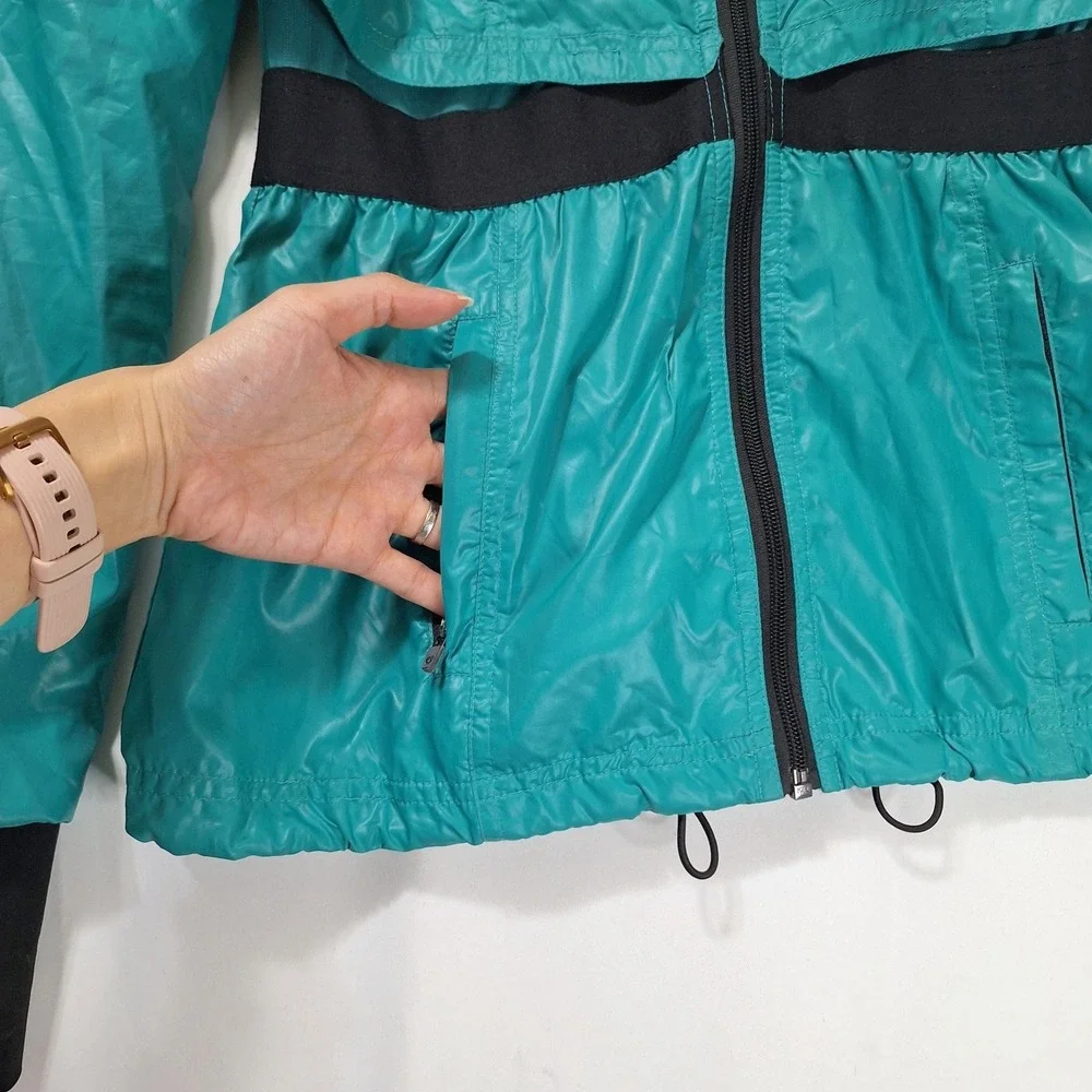 Colosseum Athletics Hooded Windbreaker Womens S Teal Jacket Thumbhole Cuffs Mesh